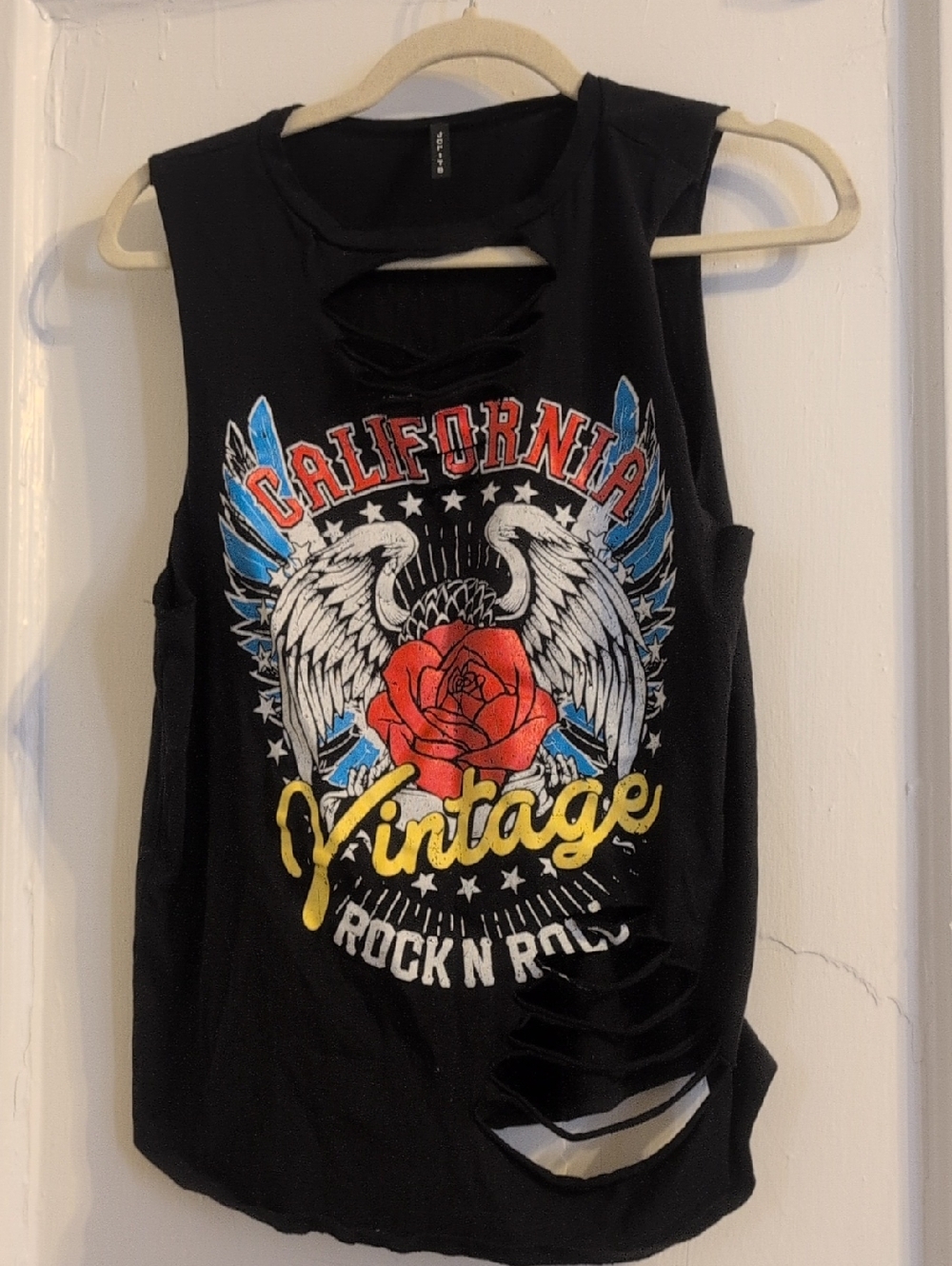 JC FITS Distressed California Vintage Rock N Roll Muscle Tank Top M Black